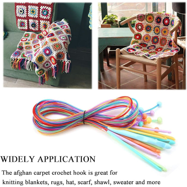 Tunesiske hæklenåle med kabel, 120 cm, 12 afghanske hæklenåle 3,0 mm - 12,0 mm til tæpper, halstørklæder, blomster, duge, sjaler og mere