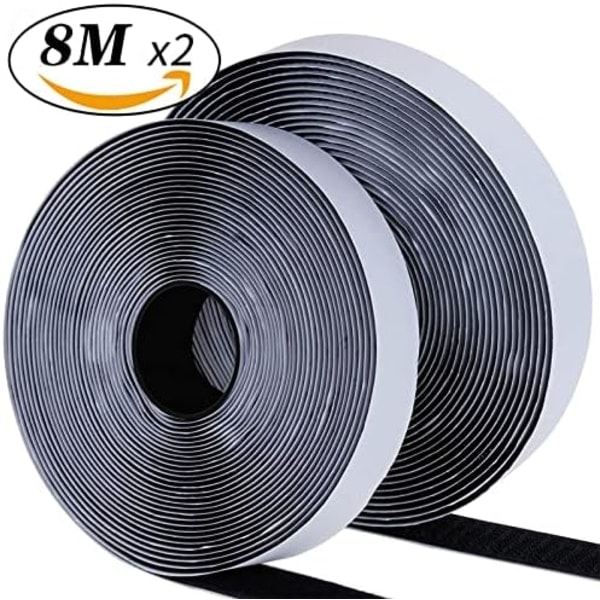 Dobbeltsidet Velcrobånd 20mm x8m - Ekstra Stærk Tape til Alle Overflader Sort 20mm x 8m