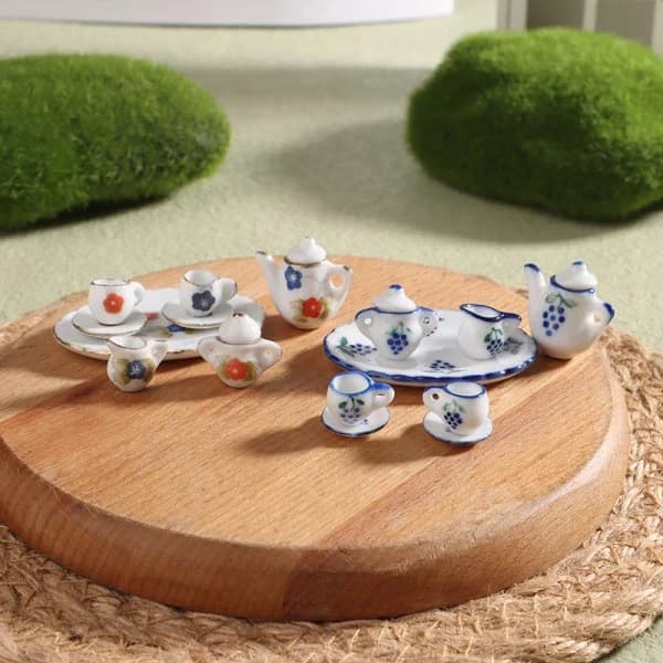 Miniature Porcelæn Service Køkken Dukkehus Te Sæt A3