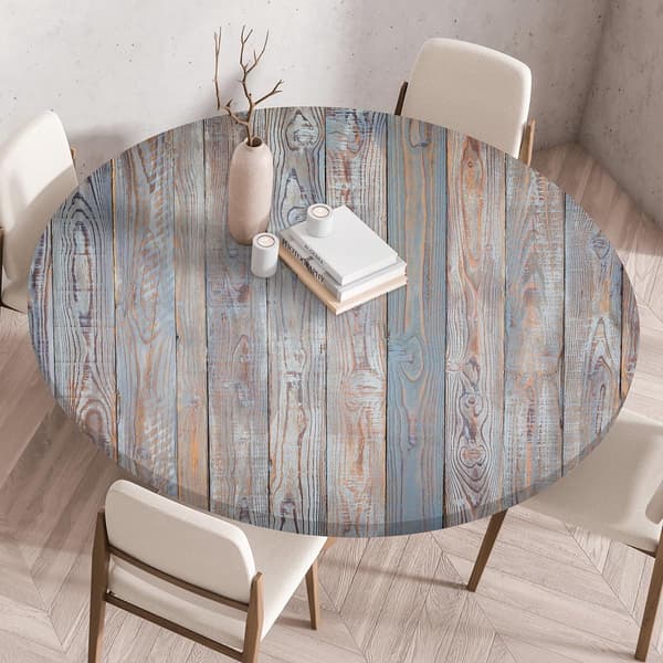 Rund duk, elastisk kant, 3D-trykk, vaskbar polyester, for spise- og piknikbord, innendørs utendørs, 160 cm, blå graffiti