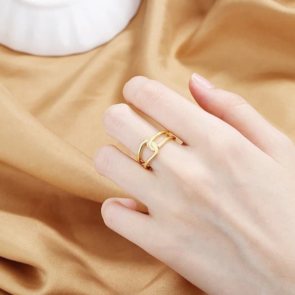 Simpel båndring åben ring justerbar bred båndlinjering（Guld）