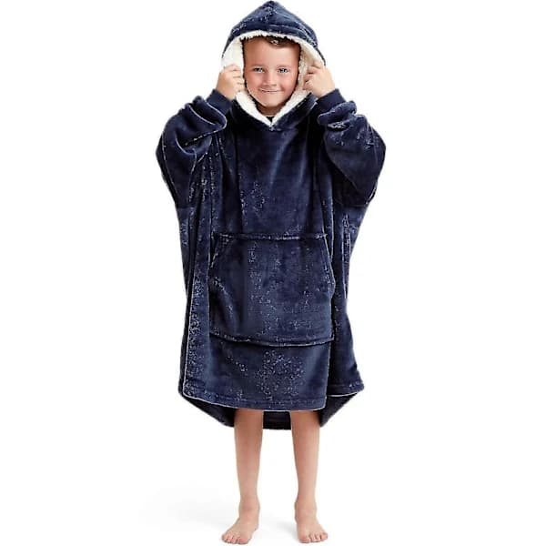 Snuggaroo Gutter Jenter Barn Myk Fleece Oversized Hette Bærbar Teppe 6-14 År Marineblå