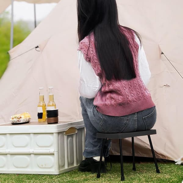 Bærbar foldestol, letvægts aluminiumslegeringsramme, skridsikkert PP-sæde, 150 kg kapacitet til camping, strand, picnics, sort