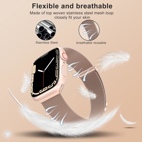 Kvinner og menn, nettinglenke i mesh stål Magnetisk lås for iWatch-rem (45mm/44mm/42mm/49mm, Regnbue).