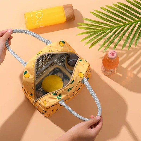 Söta Citron Portable Vattentäta Dragkedja Lunchpåsar grå gray 22*15*17cm