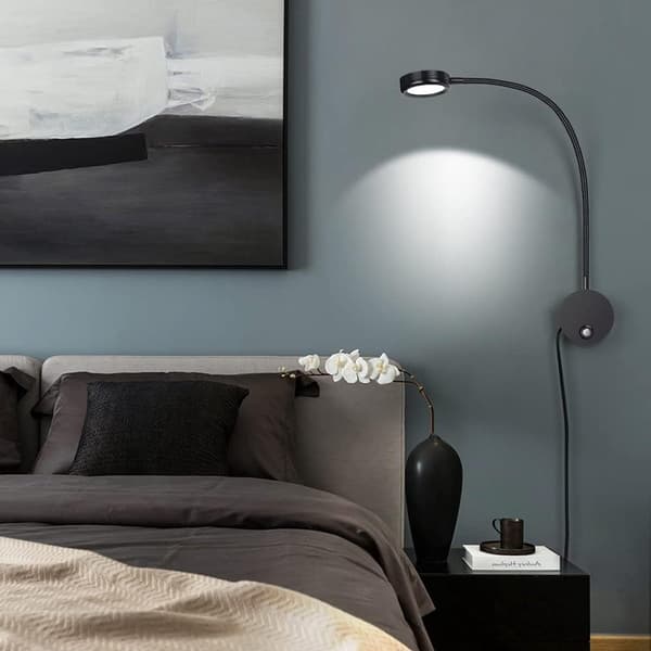 LED-seinälukuvalo, kosketushimmennettävä, 3 värilämpötilaa, 360° joutsenkaula, USB-virta, sängynvieri, musta