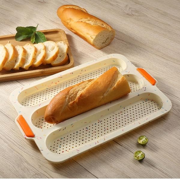 Perforerte silikonbaguetteformer Nonstick 3 bølgeformede brød Ristet brød bakeformer for kakebaking Multicolour
