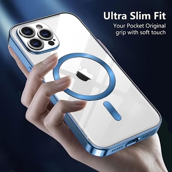 Etui for iPhone 16 med magnetisk ring, støtsikker beskyttelse Transparent TPU Blå Krom Kontur White