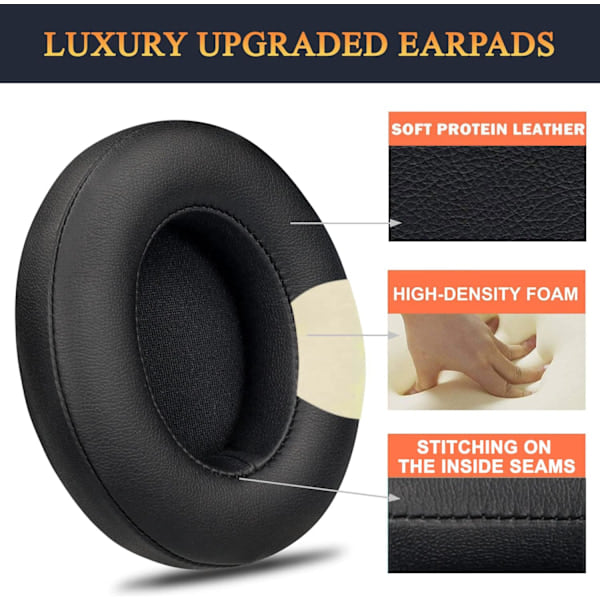 Replacement Ear Pads for Beats Studio 2 & Studio 3 Wired & Wireless Headphones, Ear Cushions with Soft Protein Leather, Noise Cancelling Memory Foam