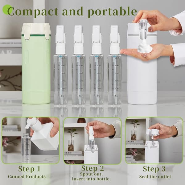 4-i-1 Resedispenserflaskor Påfyllningsbara Läckagesäkra Toalettartiklar för Schampo och Lotion 4 x 30 ml Vit