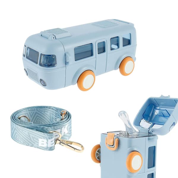 Bärbar vattenkopp i bussform, bilhalmvattenkopp, bussvattenflaska Kawaii bilhalmvattenkopp Blå Blue