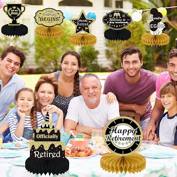 Dekoration til pensionsfest, borddekoration, 9 dele, sort og guld