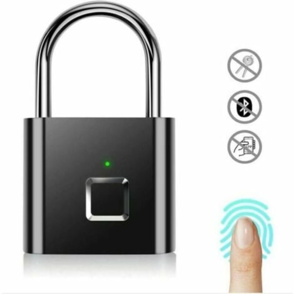 Fingeraftryks hængelås, super vandtæt, nøglefri, USB-genopladelig, indendørs/udendørs, sort.ca