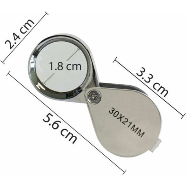 Juvelerluppe - Forstørrelsesglas 30 x 21 mm – 30x Lommeluppe - Sammenklappelig Glasluppe - Botanikerluppe 2 stk.ca