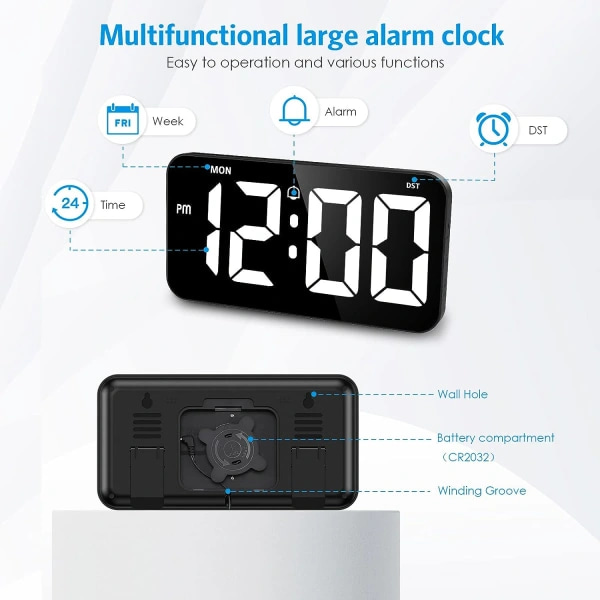 Stor 11\" Digital Väggklocka med Automatisk Dimning & Tyst Drift
