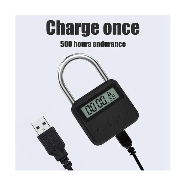 Metalltimerlås, multifunksjonelt elektronisk timerlås med LCD-skjerm, maks 99 timers timing, USB-oppladbart (svart)