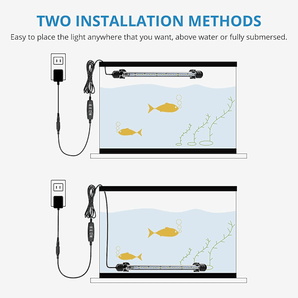 LED-akvarielys med timerfunksjon, nedsenkbar hvitt og blått lys, justerbar belysning for akvarium, 4W, 230 lm