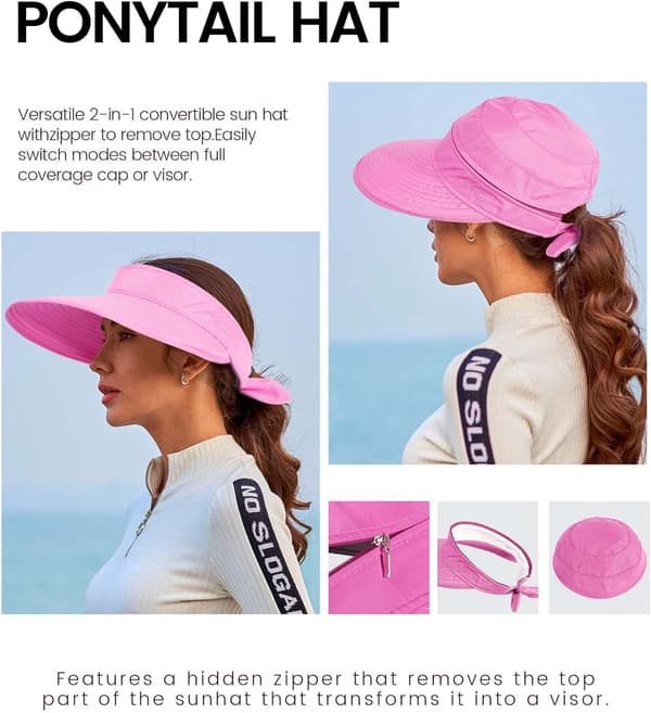 Hatte til kvinder UPF 50+ UV Solbeskyttelse Konvertibel Strandvisirhat Rose Rose