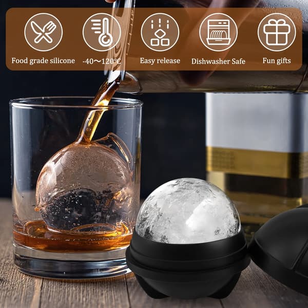 Silikone isboldforme 3-pak, 3 tommer runde isterningbakker med indbygget tragt til whisky, sort