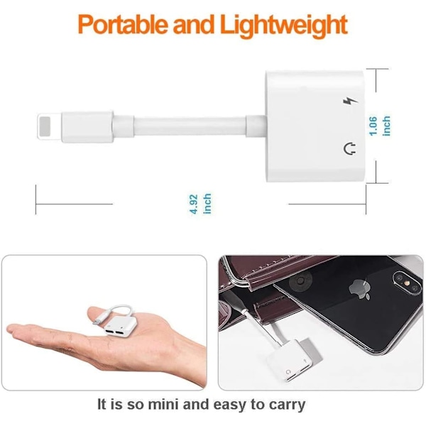 Hovedtelefonstik adapter til iPhone Adapter Splitter Oplader og Hovedtelefoner til med iPhone 11/XR/XS/X/7/8 Lyd og oplader og samtale- og
