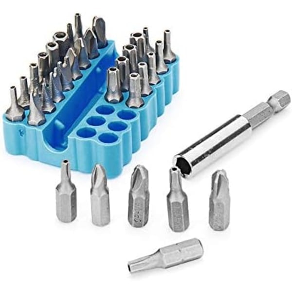 33-delt sikkerhetsskrutrekkerbitssett med magnetisk bitsholder og Torx- og Tri-Wing-sekskantnøkkel