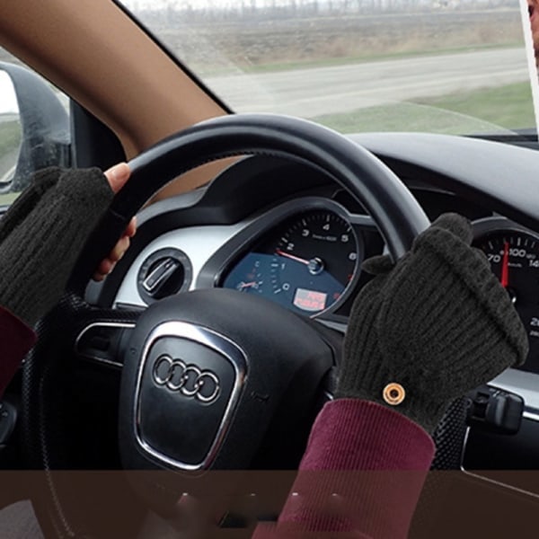 Vinterhansker med oppfellbare fingre, strikkede og varme