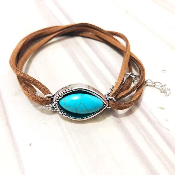 Boho Teal Halskæde Kæde Brun Læder Choker Halskæde Mocka Hippie Smykker til