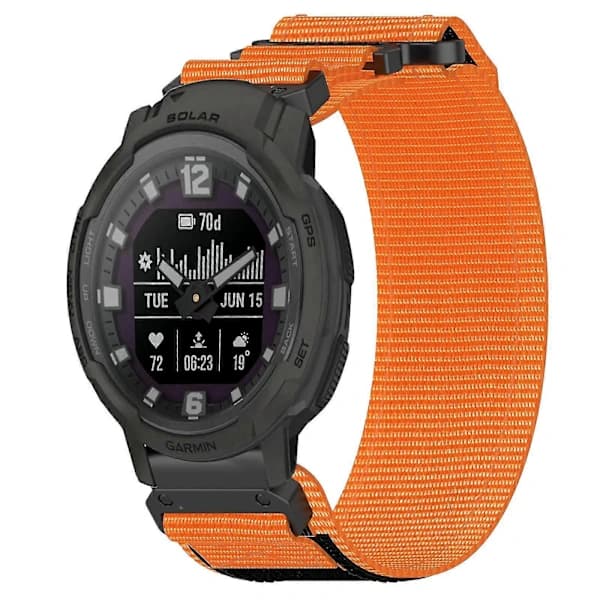 22 mm:n nailoninen kellon ranneke Garmin Instinct Crossover Solar Orange -kelloon