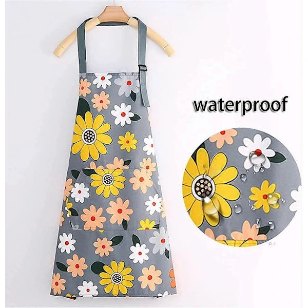 Waterproof Aprons for Kitchen, 2 Pack Floral Aprons with Pockets