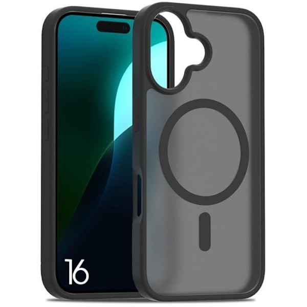 Etui for iPhone 16 med magnetisk ring, silikonbeskyttelse og støtsikker PC Transparent Svart Black