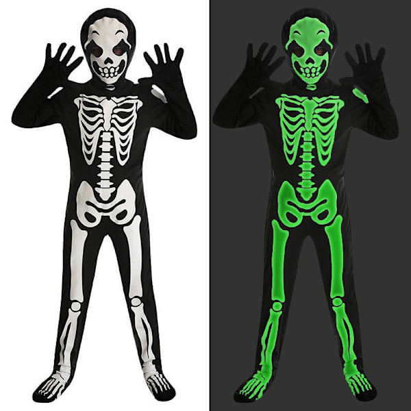 Party Kids Skelet Kostume Glow in the Dark Skelet Kostumer til Halloween for Drenge og Piger Størrelse M (120-130) M M