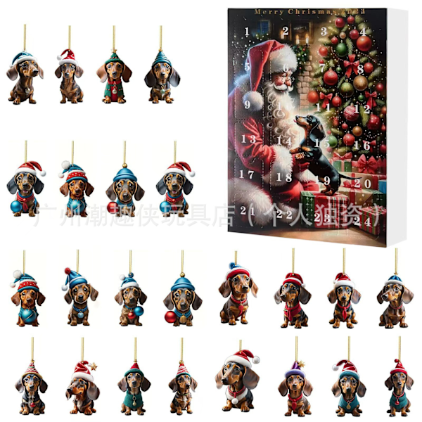2024 Julkalender Tax Dachshund Jul 24 Dagars Nedräkningskalender Blind Box Semestergåva-B