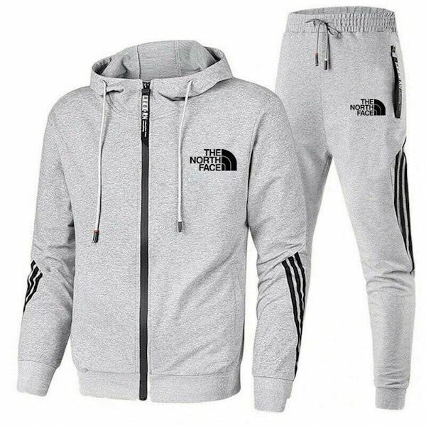 The North Face Herr Hoodie Sweatshirt Jogger Byxor Träningsoverall 2PCS/Set Sportkläder Ljusgrå Light Grey S Light Grey S