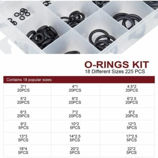 O-rings sortiment Tætningsring O-ringe Universelt Sortiment 225 stk.ca