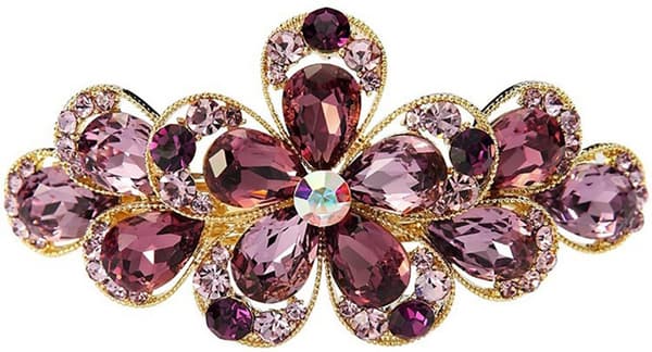 Blomma Hårspänne Kristall Strass Hårklämma Glänsande Stål Håraccessoar för Kvinnor Present 8 x 4 cm