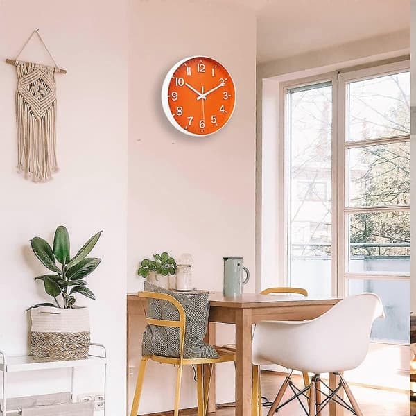 Wall Clock 30 cm Silent Clock for Living Room (Orange)