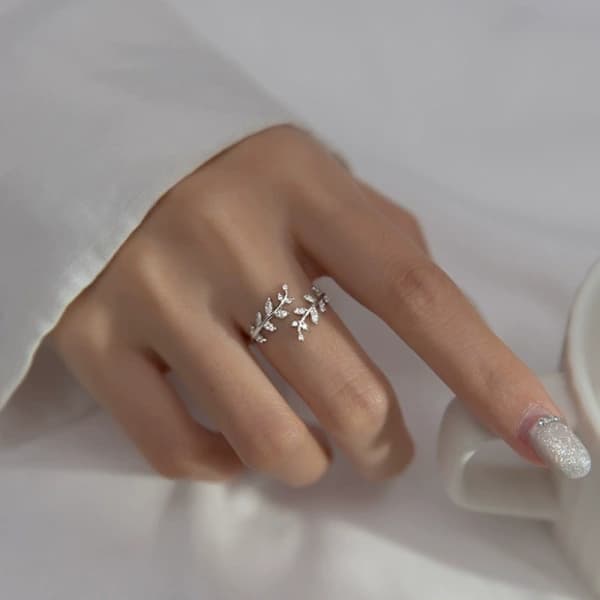 925 Sterling Sølv Åbne Ringe, Justerbart Wrap-design med Blade, Personlig Sølvring