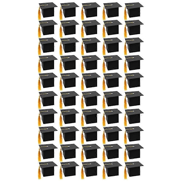 CASA 50 stk DIY Papir Graduation Cap Formet Gaveeske Sukker Sjokoladeboks Svart