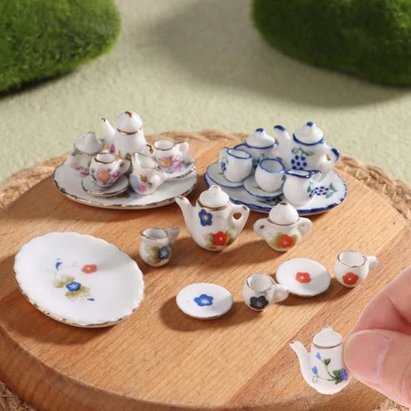 Miniature Porcelæn Service Køkken Dukkehus Te Sæt A3