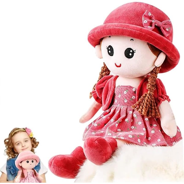 Ragdoll-tyttö Söpö pehmolelu Vauva Satu Prinsessa Söpö nukke Irrotettavat vaatteet Lahja kasteeseen Syntymäpäivä 0+ -vuotiaille (Punainen)_n.