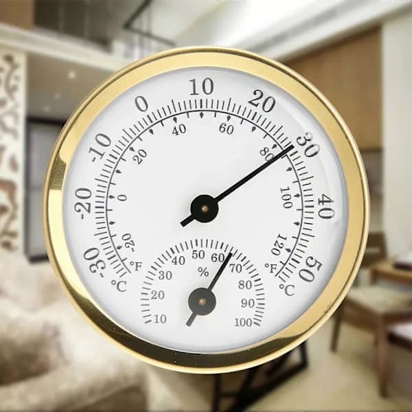 Mini Guld Analog Termometer Hygrometer Rum Indendørs Temperatur Fugtighedsmåler
