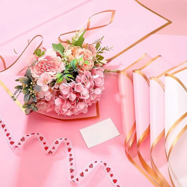 [CA] 100 Ark Blompapper Guldkant Bukett Omslagspapper Blandat Koreansk Blomma B
