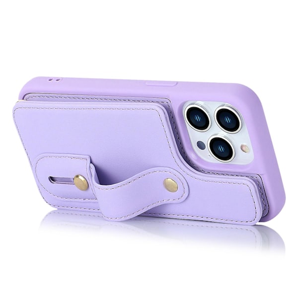 iPhone 12/12 Pro Korttitasku Puhelimen Kotelo Ranneke Jalusta PU Nahka+TPU Kotelo Purple