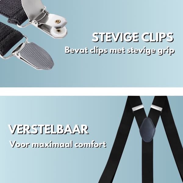 Herreseler med 4 brede kraftige clips, justerbare og elastiske til arbejdstøj, formelle og afslappede outfits, sort