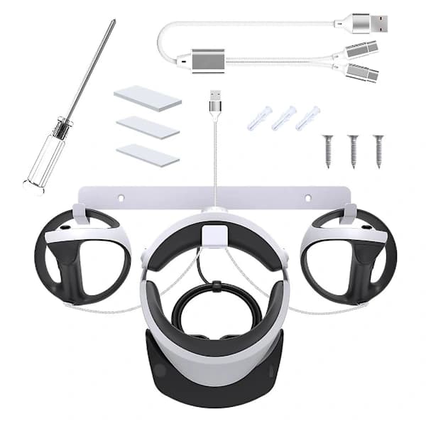 VR Väggfäste för PS VR2 Headset Förvaringsställ med Laddningskabel och Skruvar