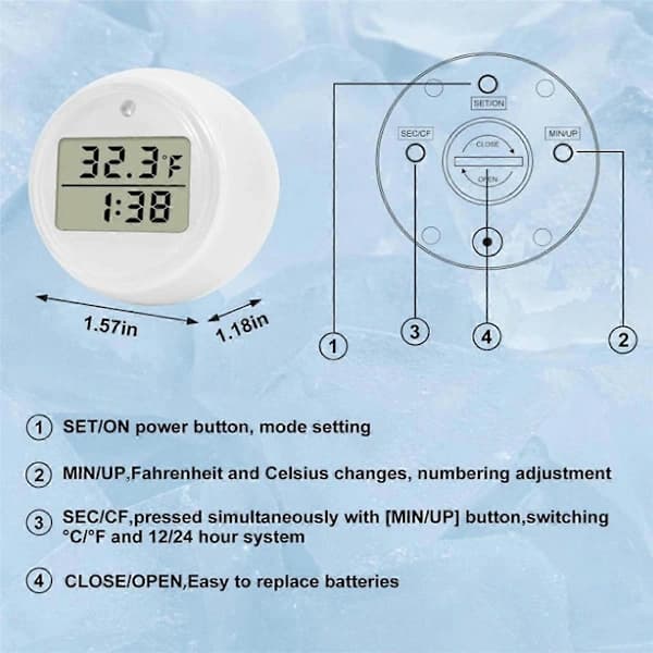Isbads Termometer, Flydende Termometer til Isbad, Vandtæt IP67, Koldt Dyp Termometer & Hvid
