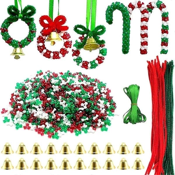 [CA]1570 st Jul Perlebroderi Pyntesæt Fest Håndværk Krans Slikkepind Til Juleophæng