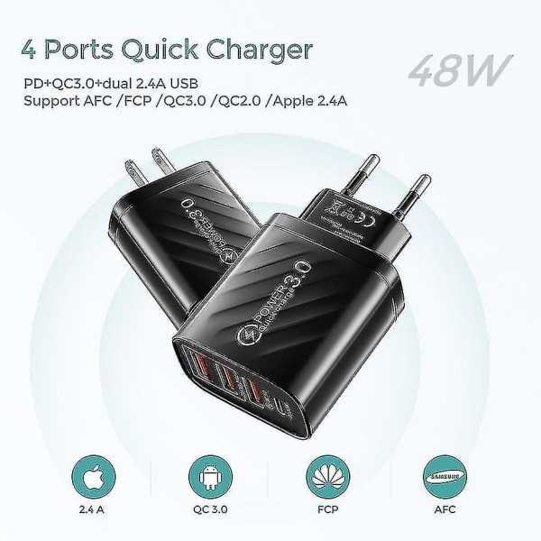 30W USB C Laddare Snabbladdare För iPhone 13 12 Xiaomi Huawei Samsung Quick Charge 3.0 4.0 Mobil (Storlek, färg: EU-svart)