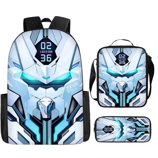 Mechanical Style 3-Piece School Bag Set – Large Backpack for Students, Anime Cartoon Design, Water-Resistant & Durable 3