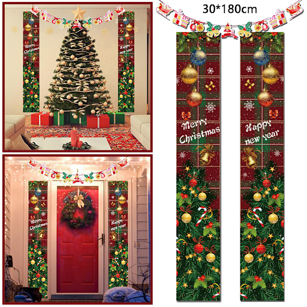 Högkvalitativa Återanvändbara Anti-rynk Jul Veranda Skylt Dekorationer, Lätt att Sätta Upp Vintage Jul Tomte Hängande Banner För Juldekorationer Inomhus Utomhus
